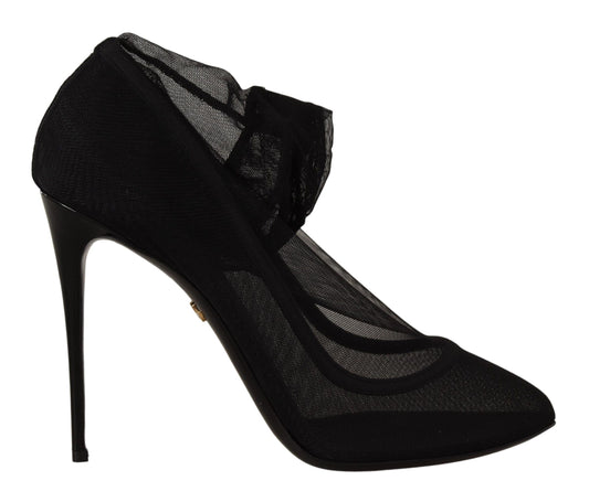 Dolce &amp; Gabbana Schwarze Stretch-Stiefel aus Tüll