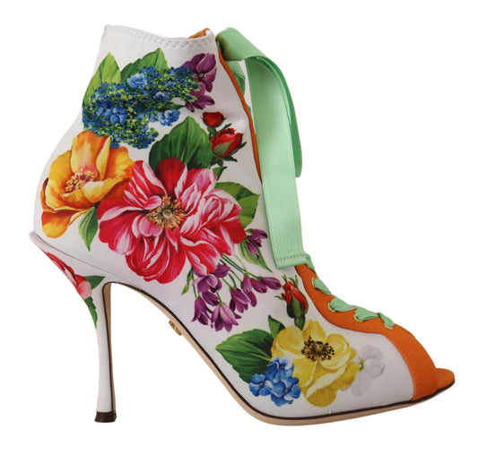 Dolce &amp; Gabbana Weiße Jersey-Stretchstiefel mit offenen Zehen und Absätzen