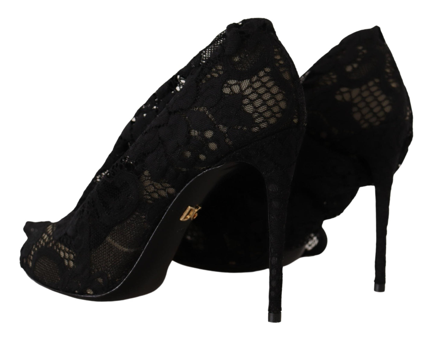 Dolce &amp; Gabbana Schwarze Stretch-Socken Taormina Spitzenstiefel Schuhe