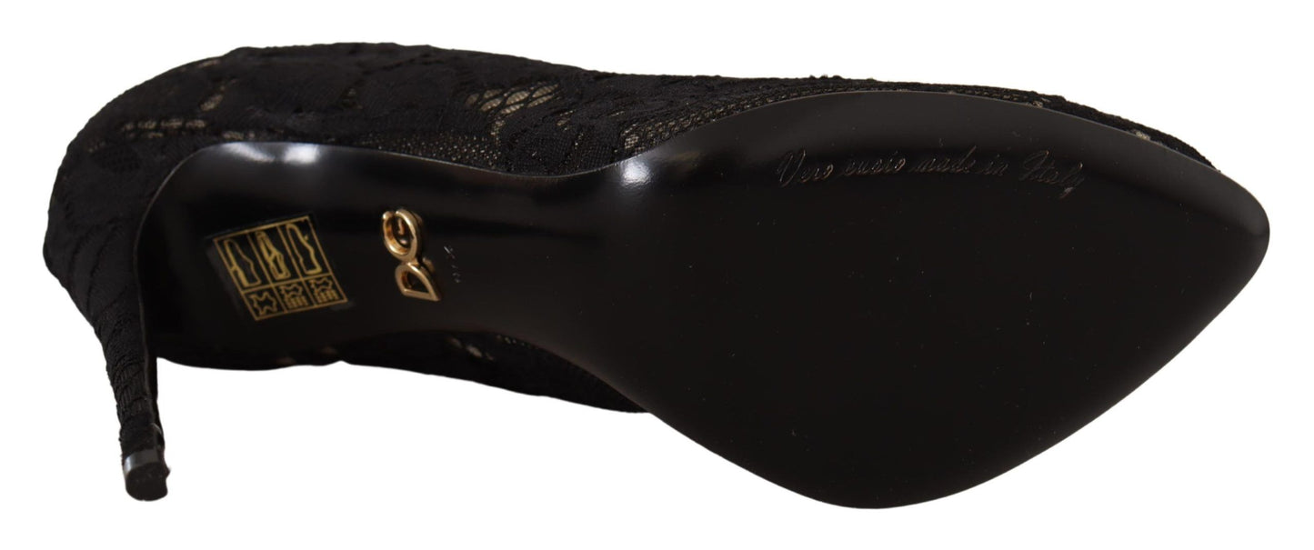 Dolce &amp; Gabbana Schwarze Stretch-Socken Taormina Spitzenstiefel Schuhe