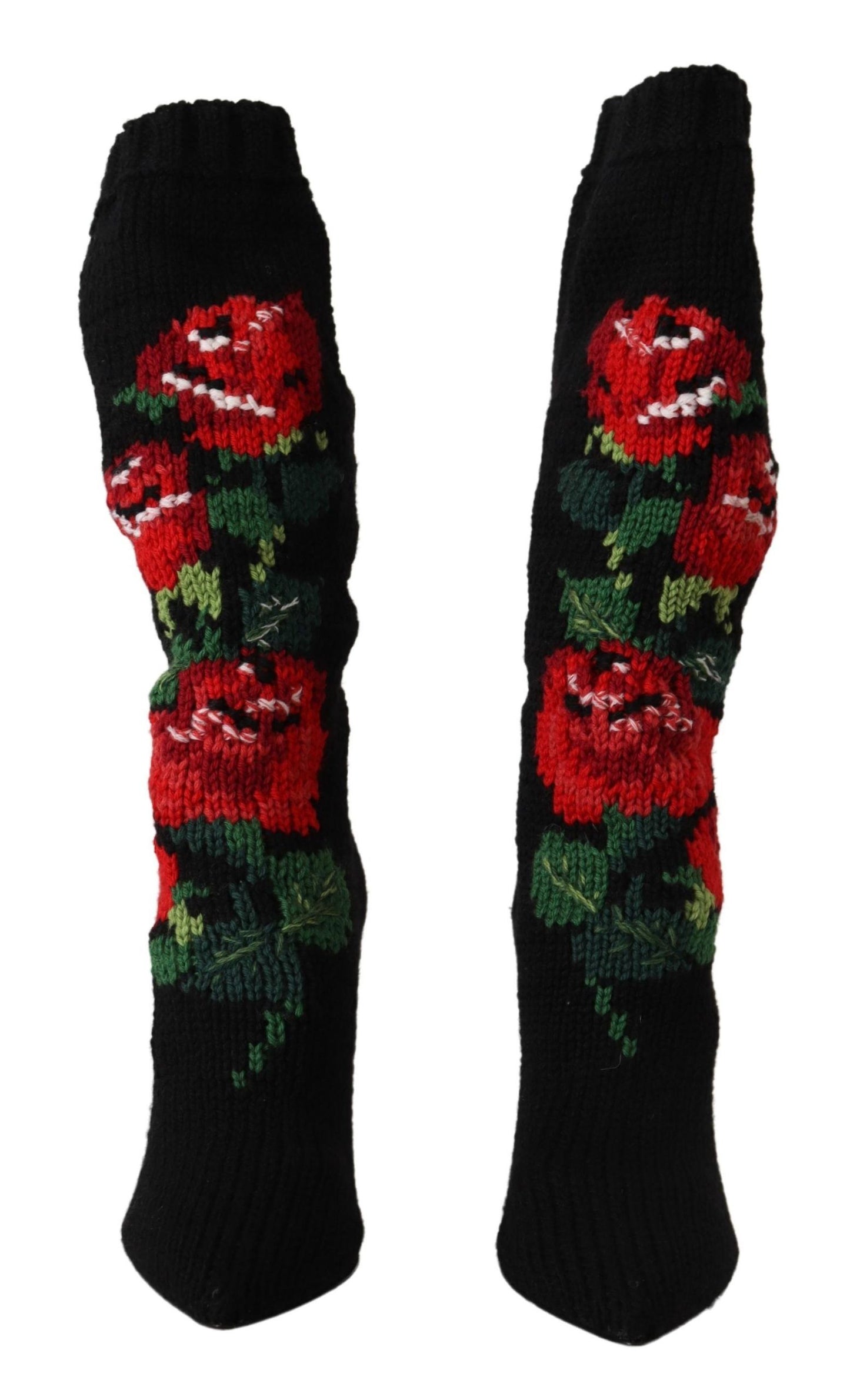 Dolce &amp; Gabbana Schwarze Stretch-Socken Rote Rosen Booties Schuhe