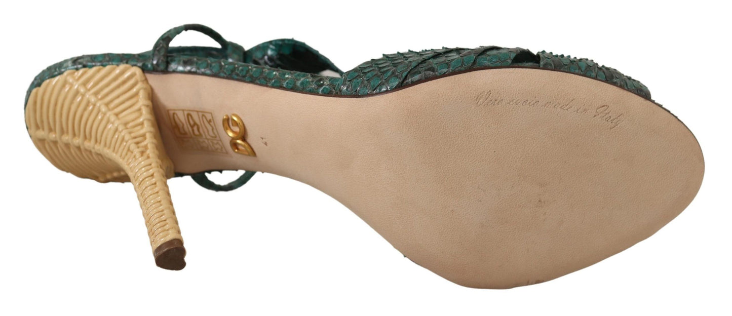 Dolce &amp; Gabbana Grüne Python-Riemensandalen mit Absatz