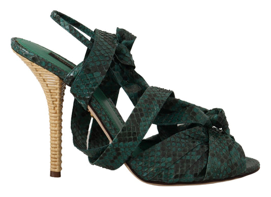 Dolce &amp; Gabbana Grüne Python-Riemensandalen mit Absatz