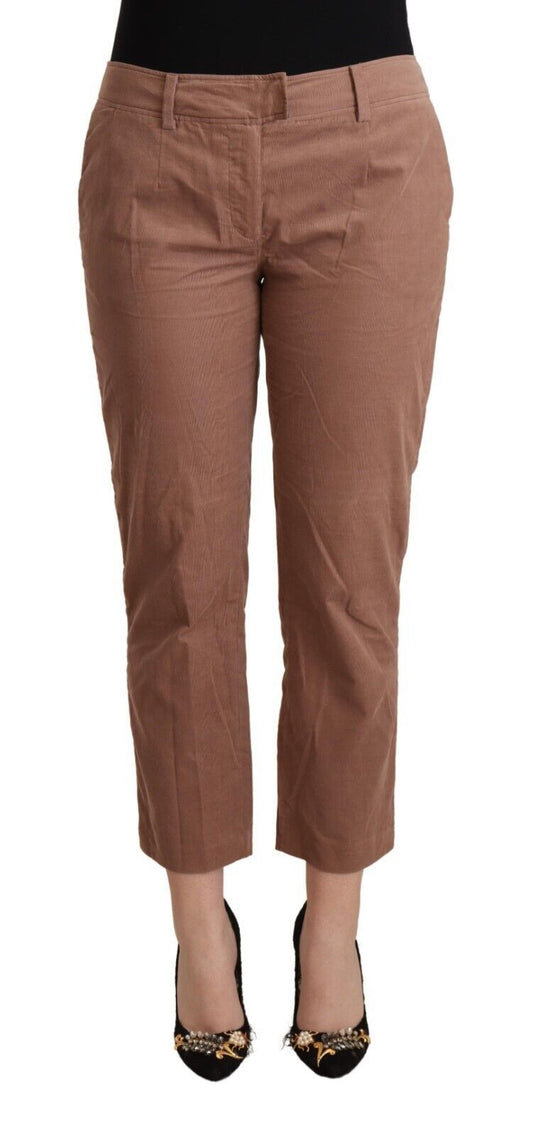 Costume National – Braune, schmal zulaufende, verkürzte Hose aus Baumwolle