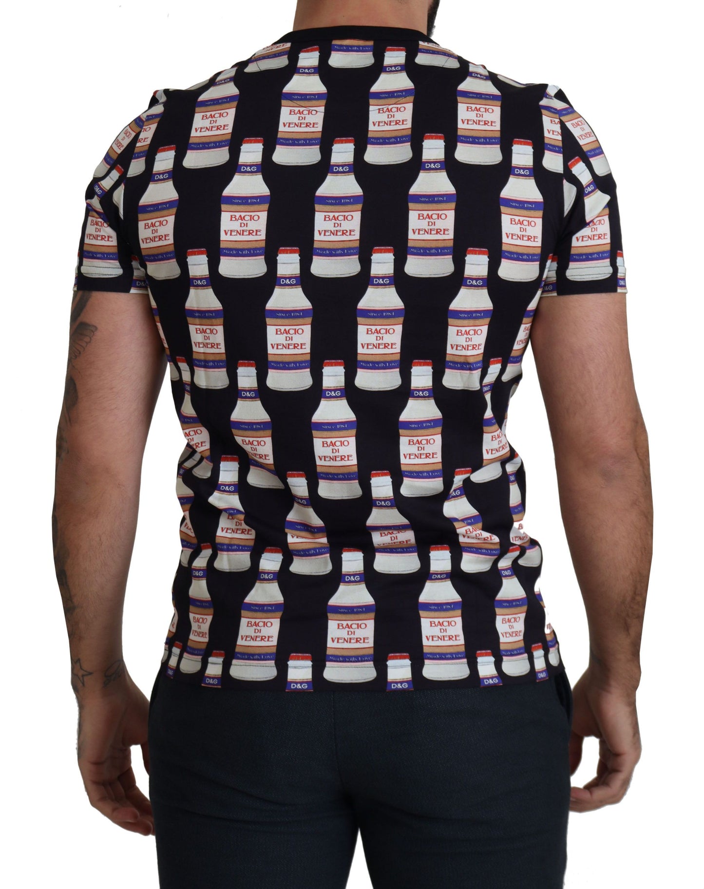 Dolce &amp; Gabbana Schwarzes T-Shirt mit Rundhalsausschnitt aus Baumwolle „Kiss of Venus“