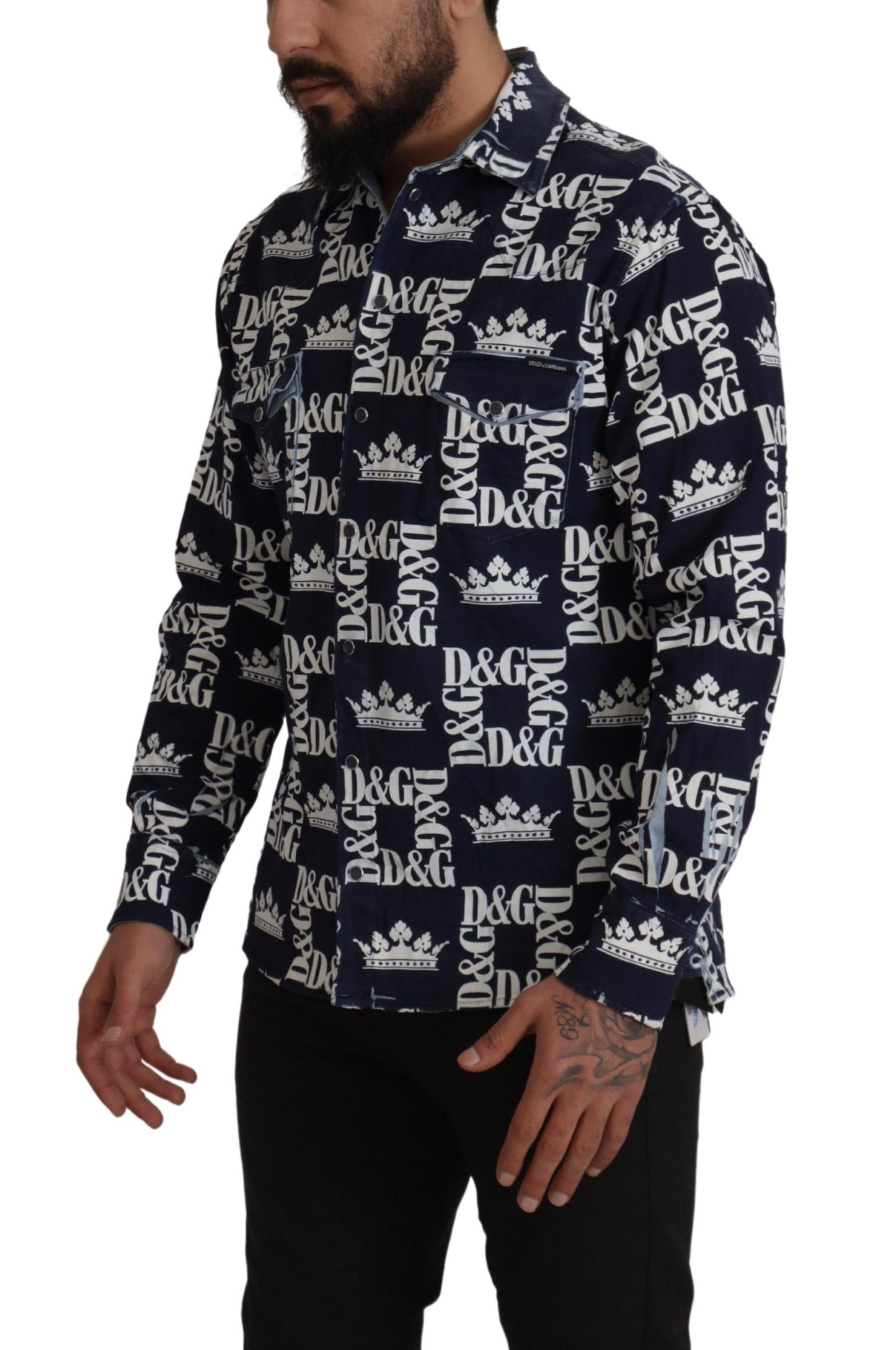 Dolce &amp; Gabbana Freizeithemd aus Stretch-Denim mit Kronenlogo in Blau