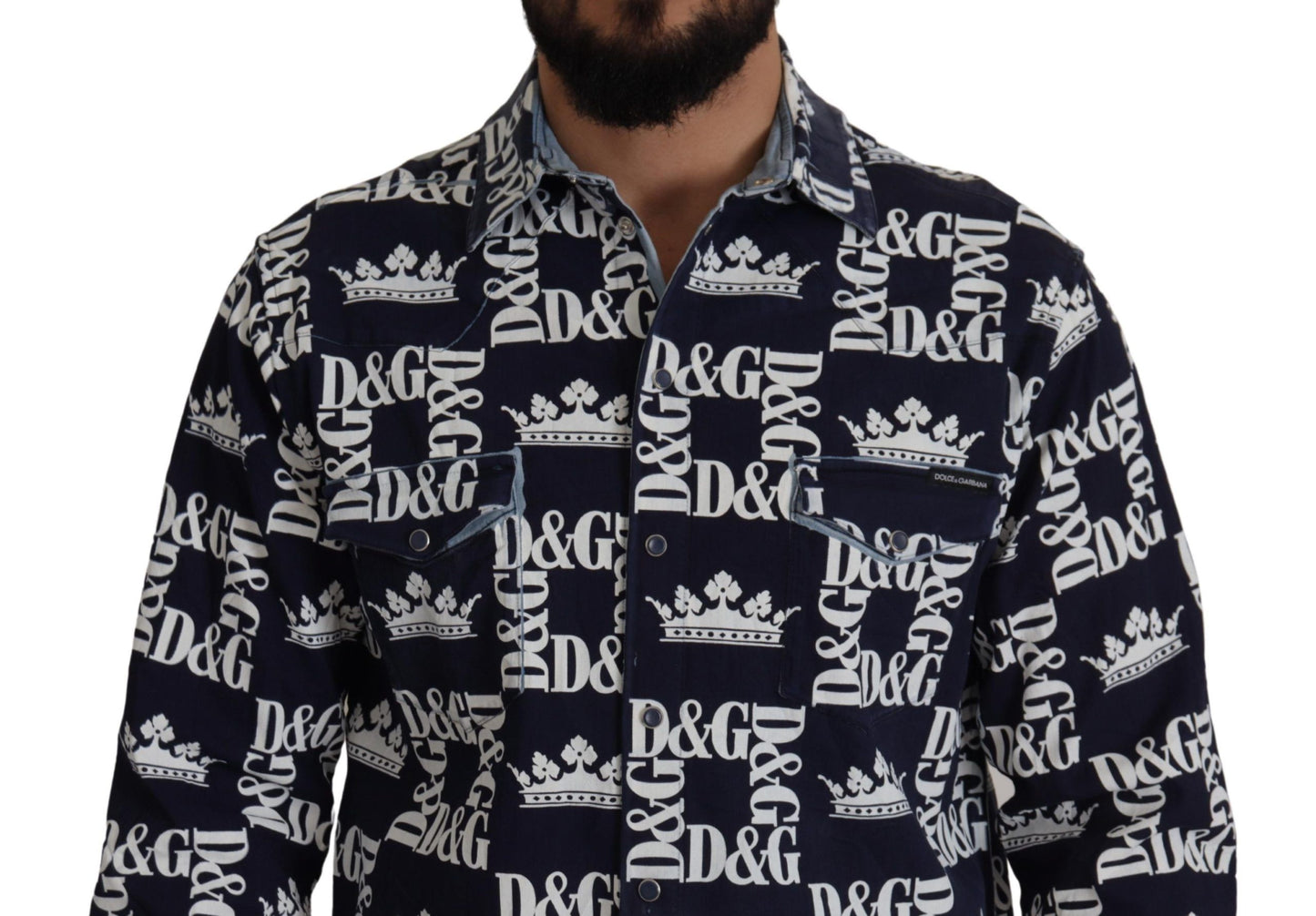 Dolce &amp; Gabbana Freizeithemd aus Stretch-Denim mit Kronenlogo in Blau
