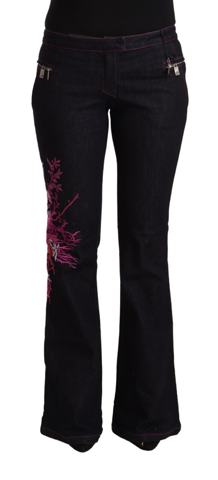 Exte Schwarze Jeans aus Baumwollstretch mit mittlerer Taille und Schlag