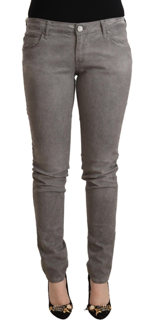 Acht Skinny Push-Up-Jeans aus Baumwolle in Grau mit niedriger Taille