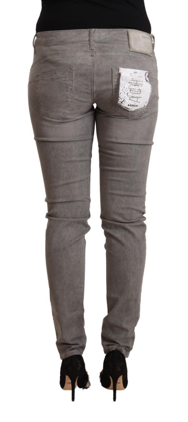 Acht Skinny Push-Up-Jeans aus Baumwolle in Grau mit niedriger Taille