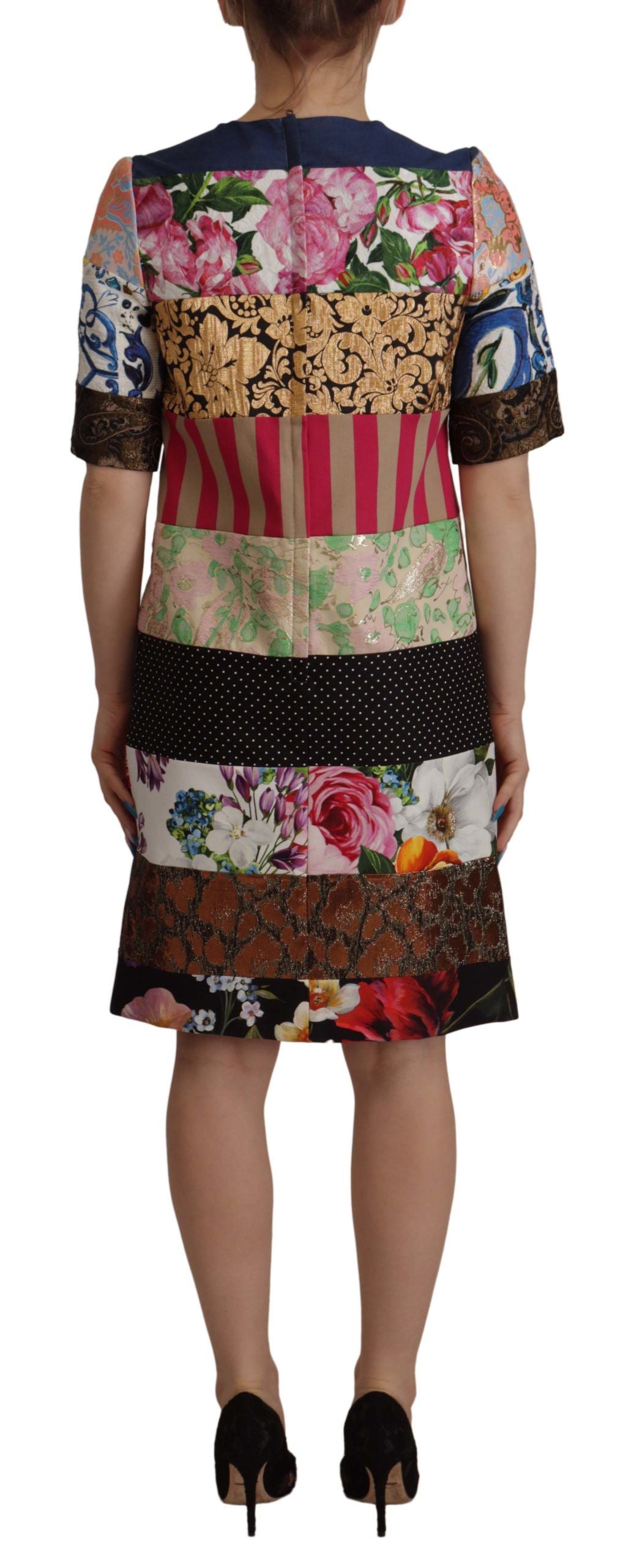 Dolce &amp; Gabbana – Mehrfarbiges Minikleid aus Jquard mit Pachwork-Blumenmuster