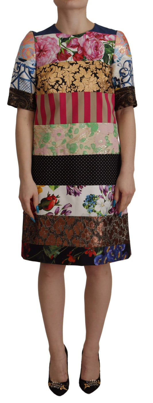 Dolce &amp; Gabbana – Mehrfarbiges Minikleid aus Jquard mit Pachwork-Blumenmuster