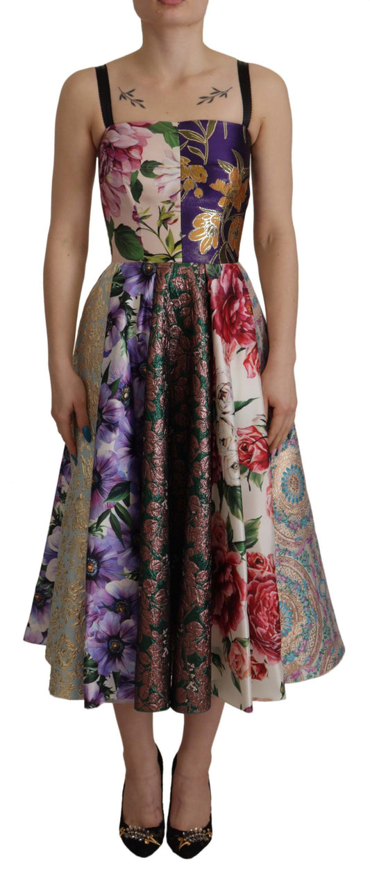 Dolce &amp; Gabbana Midikleid Patchwork Floral Jquard Seide