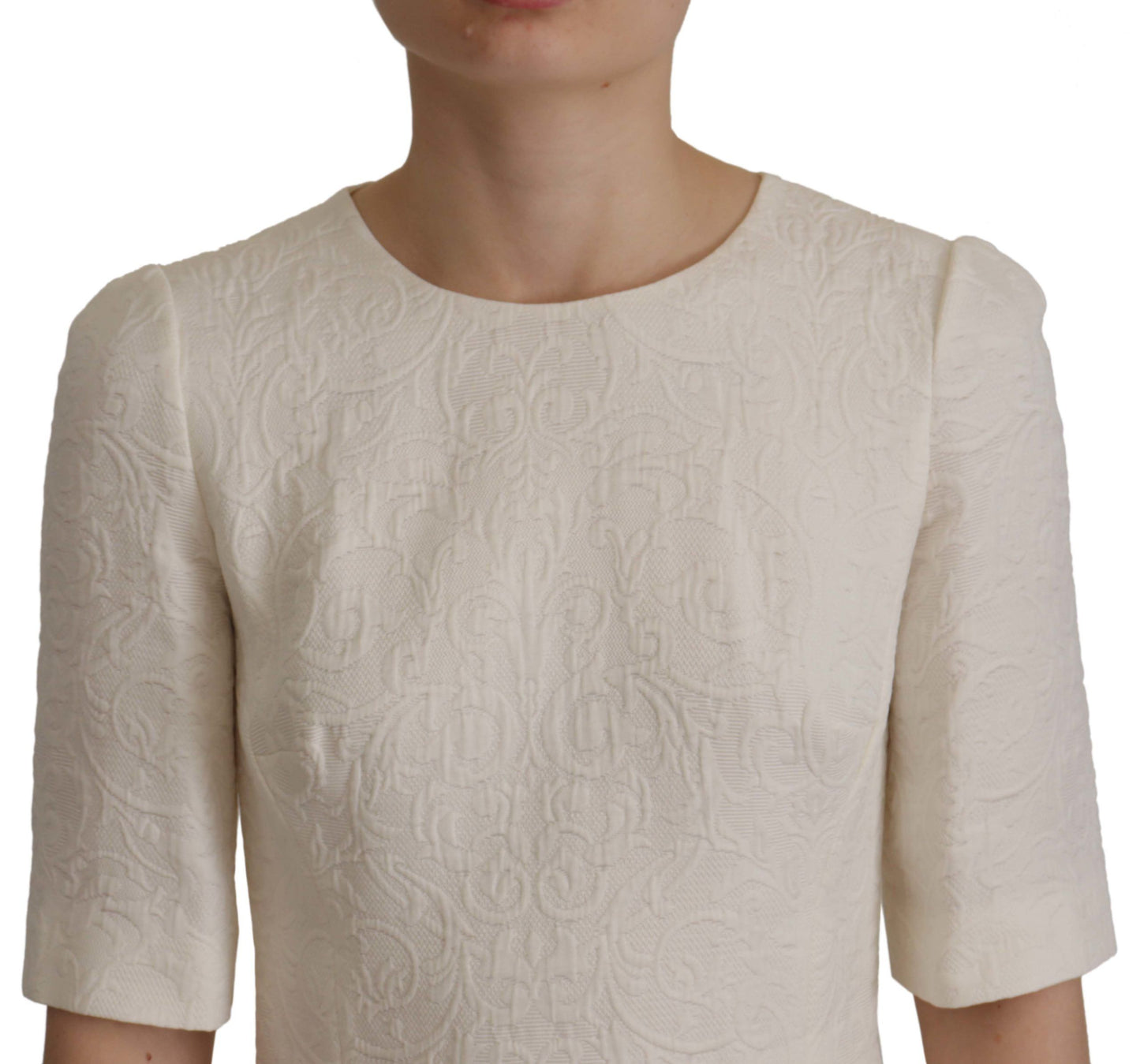 Dolce &amp; Gabbana – Weißes Jacquard-Midikleid aus geblümtem Brokat