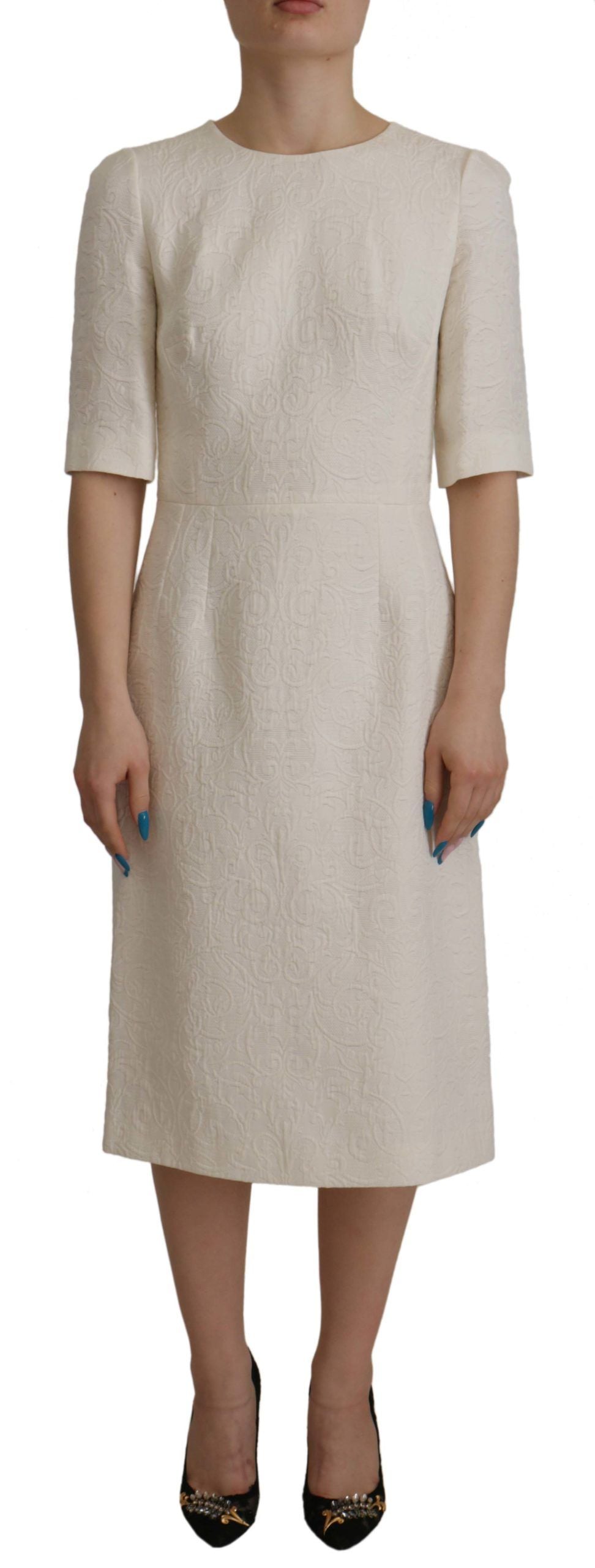 Dolce &amp; Gabbana – Weißes Jacquard-Midikleid aus geblümtem Brokat