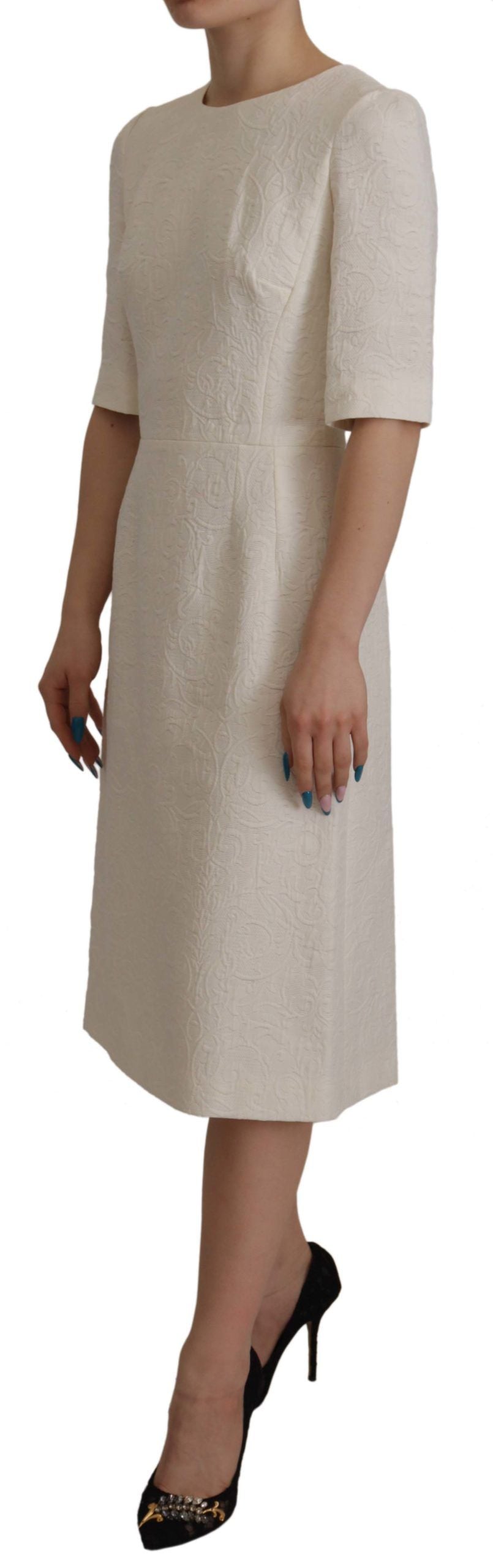 Dolce &amp; Gabbana – Weißes Jacquard-Midikleid aus geblümtem Brokat
