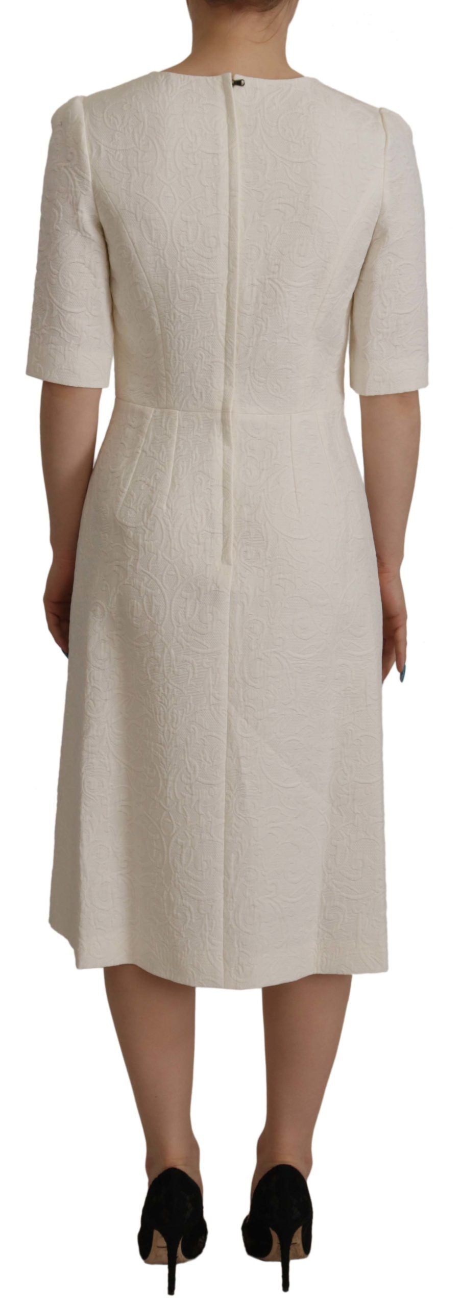 Dolce &amp; Gabbana – Weißes Jacquard-Midikleid aus geblümtem Brokat