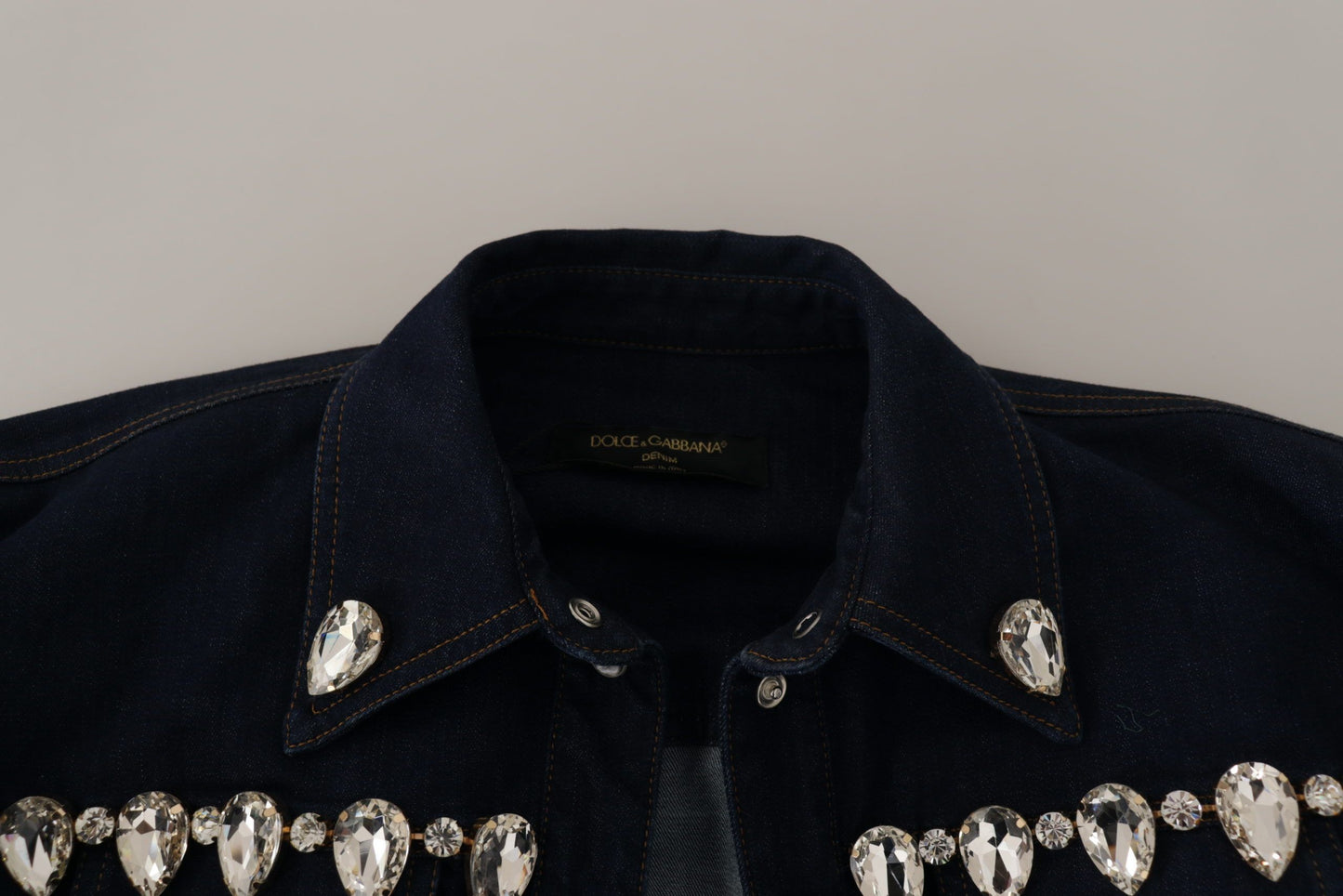 Dolce &amp; Gabbana – Blaue Denim-Baumwolljacke mit Kristallverzierung