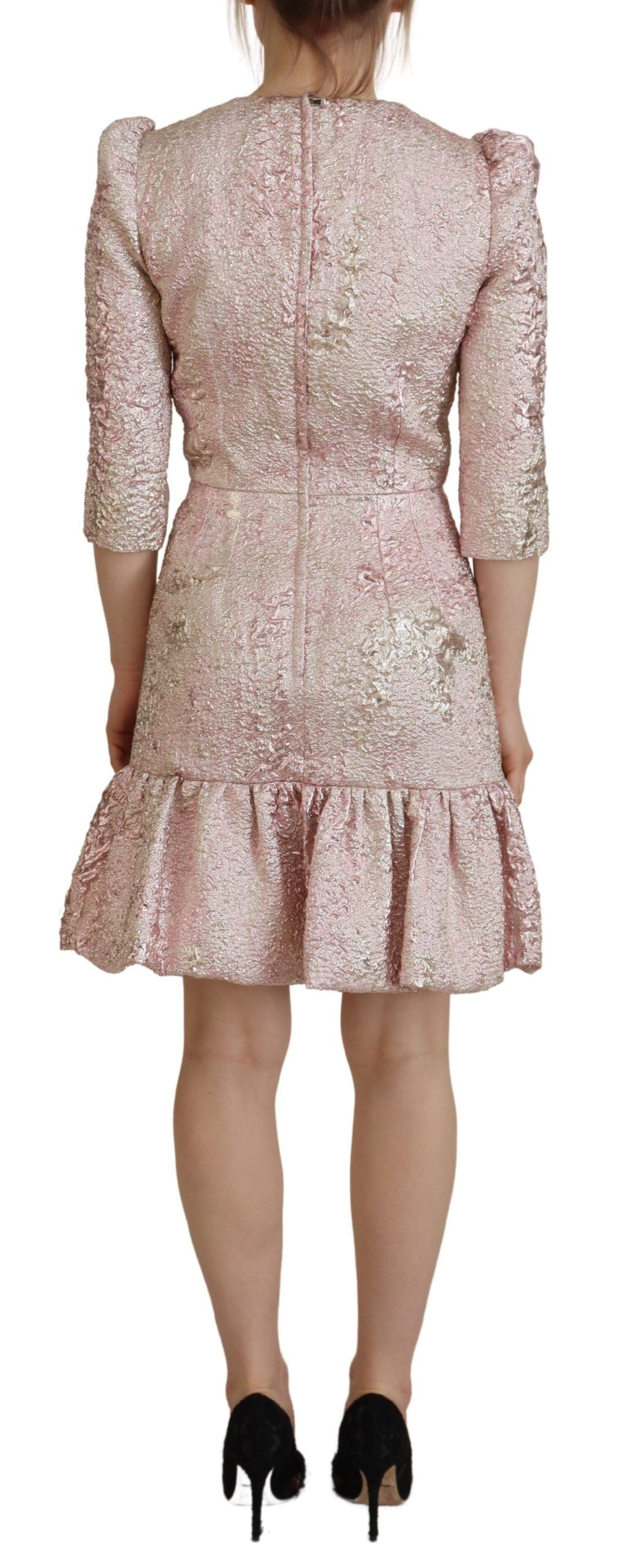 Dolce &amp; Gabbana – Rosa Jacquard-Midikleid mit 3/4-Ärmeln