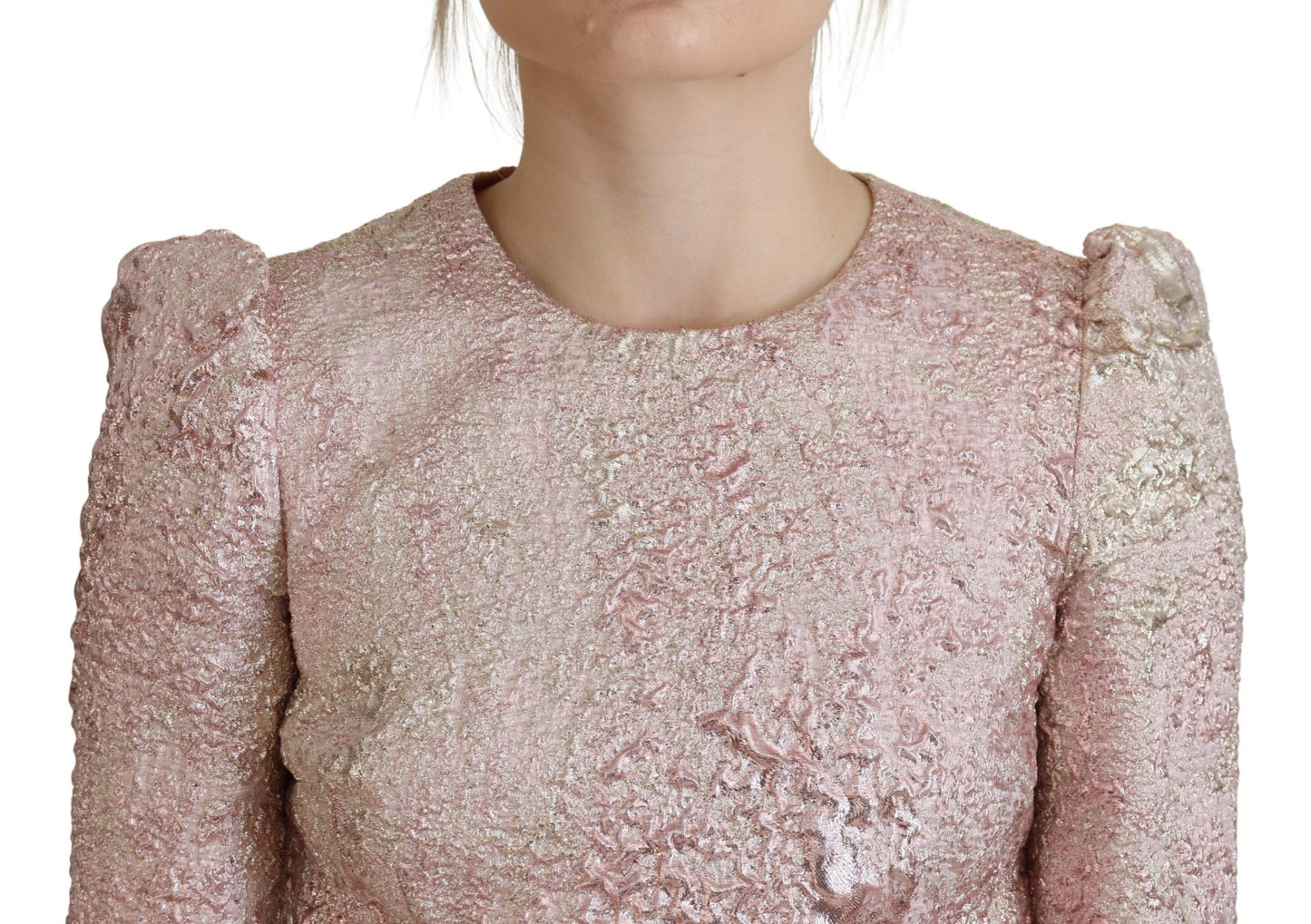 Dolce &amp; Gabbana – Rosa Jacquard-Midikleid mit 3/4-Ärmeln