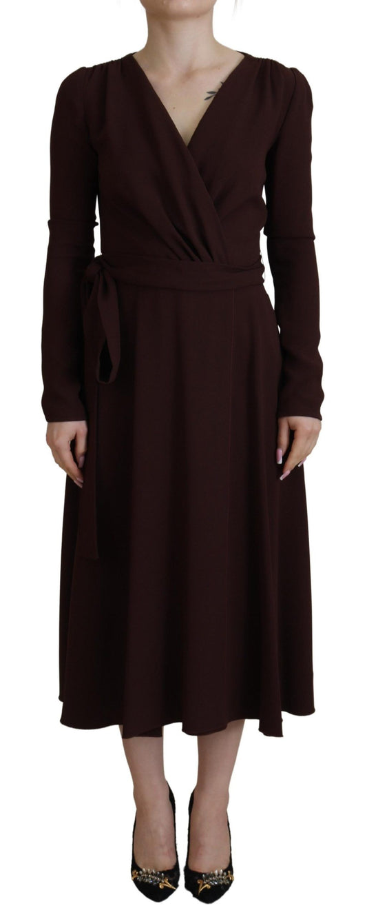 Dolce &amp; Gabbana – Braunes Wickelkleid mit langen Ärmeln und Stretch