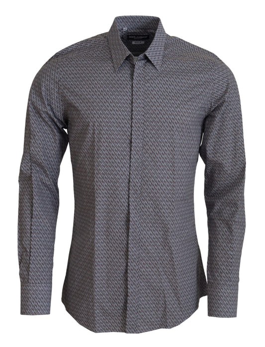 Dolce &amp; Gabbana Grau Braun GOLD Slim Fit Formelles Hemd