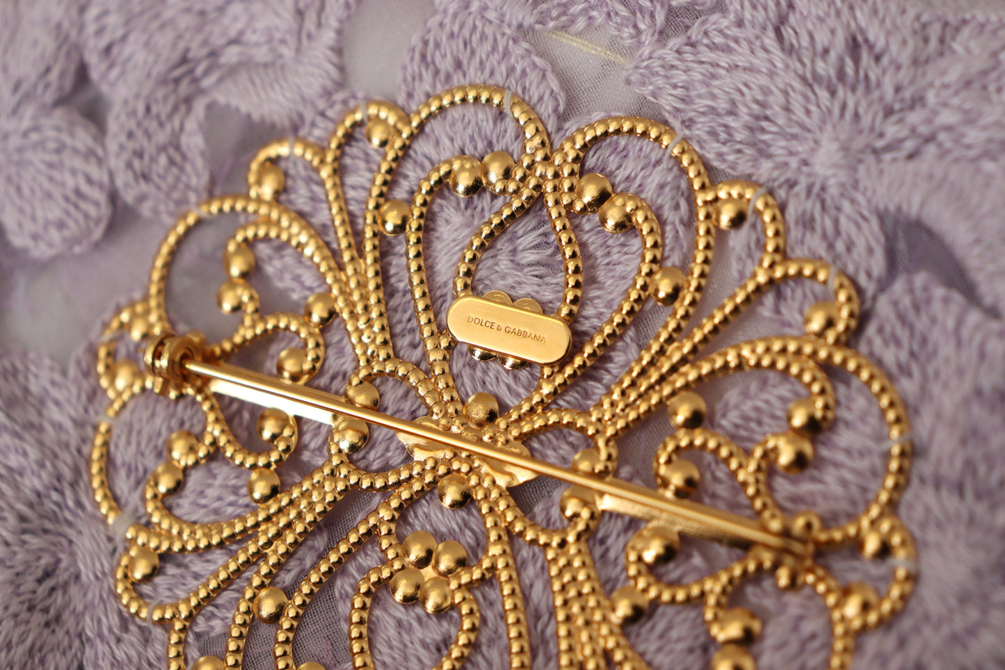 Dolce & Gabbana Purple Floral Gold Tone Brass Women Brooch