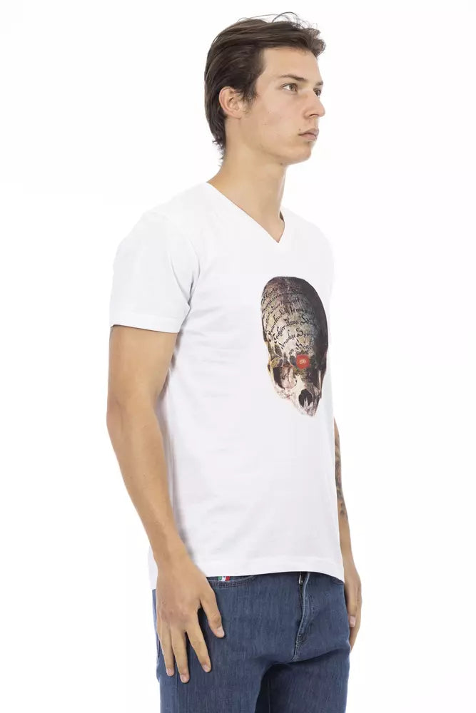 Trussardi Action Herren-T-Shirt aus weißer Baumwolle mit V-Ausschnitt