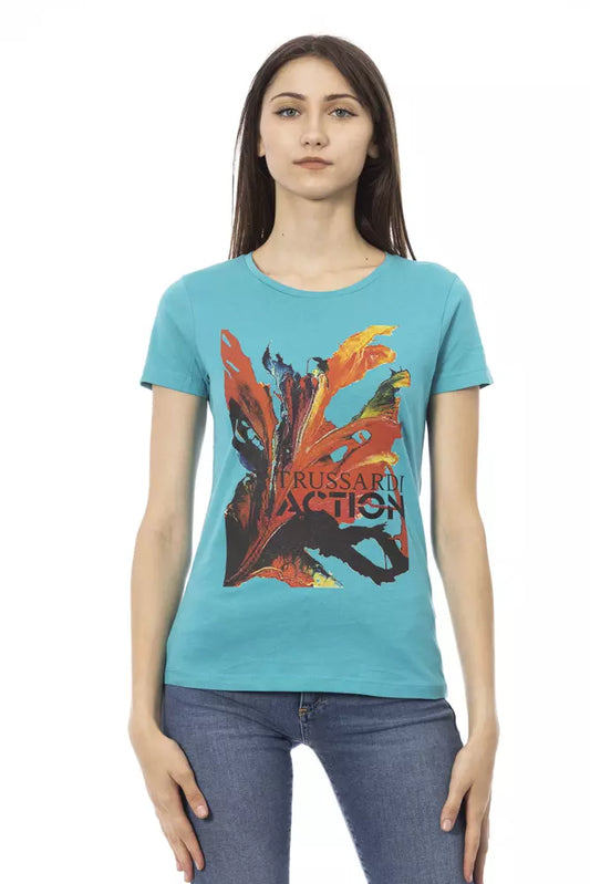 Trussardi Action Hellblaues Baumwoll-T-Shirt für Damen