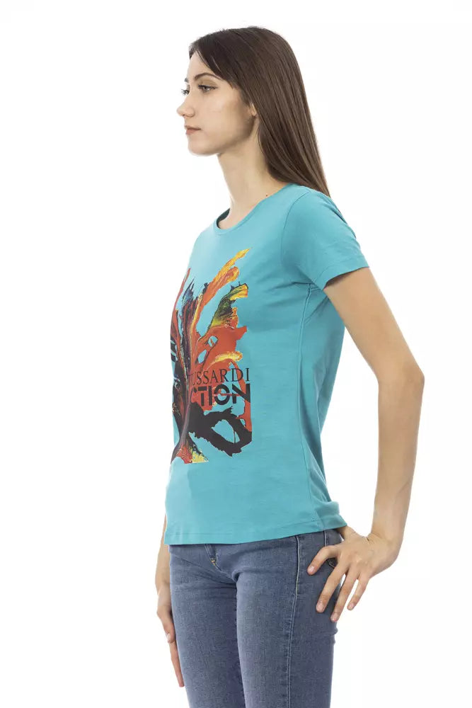 Trussardi Action Hellblaues Baumwoll-T-Shirt für Damen