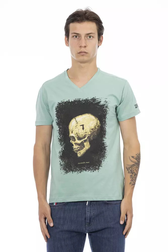 Trussardi Action Grünes Herren-T-Shirt aus Baumwolle mit V-Ausschnitt