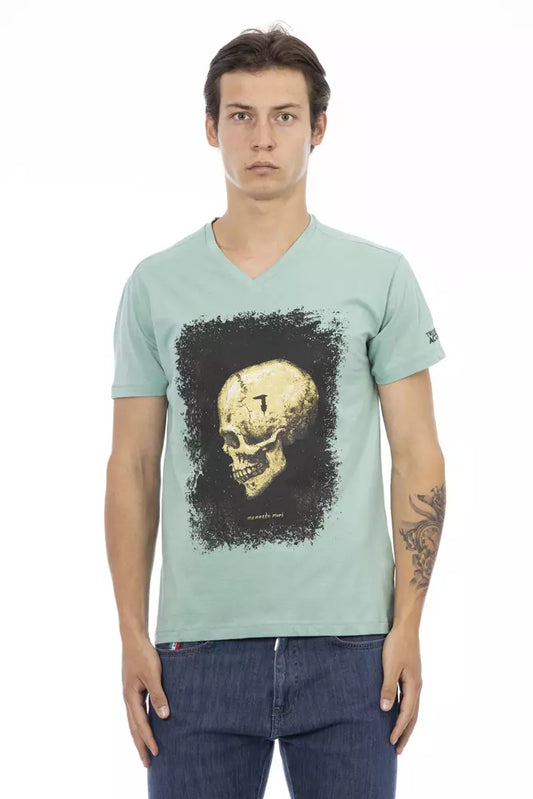 Trussardi Action Grünes Herren-T-Shirt aus Baumwolle mit V-Ausschnitt