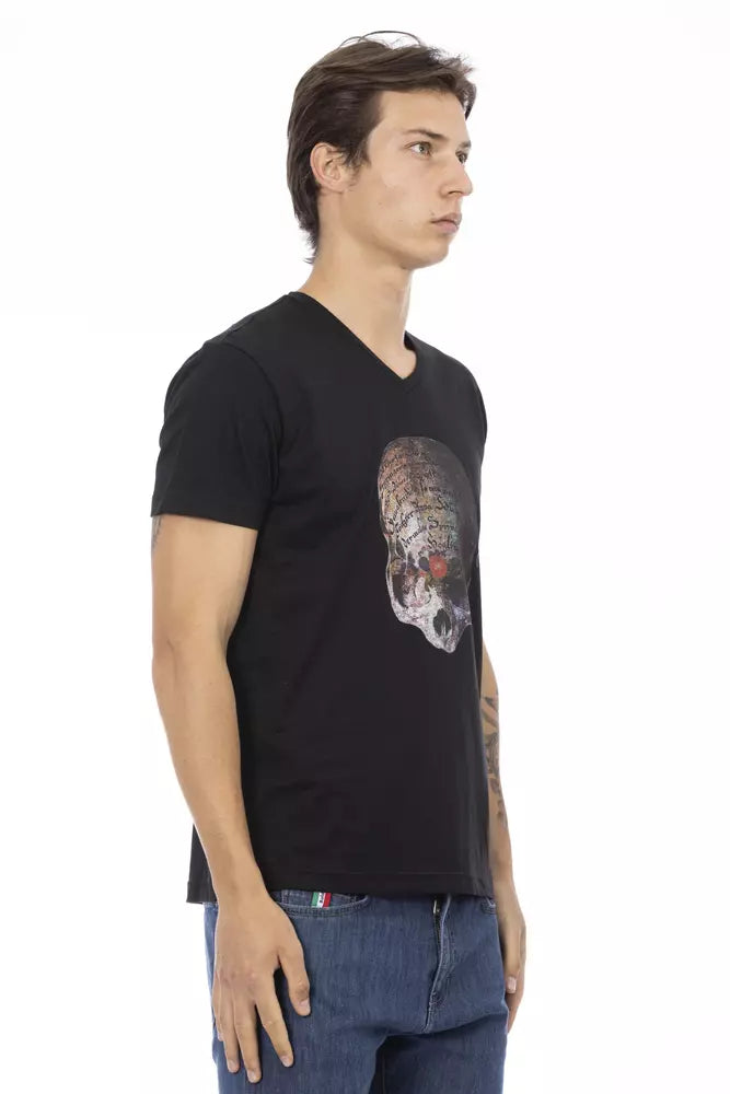 Trussardi Action Schwarzes Herren-T-Shirt aus Baumwolle mit V-Ausschnitt