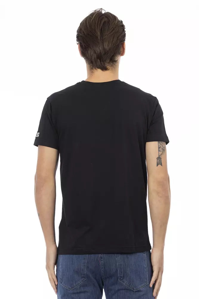 Trussardi Action Schwarzes Herren-T-Shirt aus Baumwolle mit V-Ausschnitt