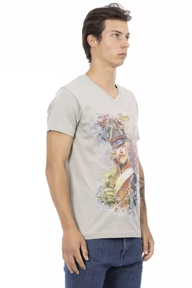 Trussardi Action Graues Herren-T-Shirt aus Baumwolle mit V-Ausschnitt