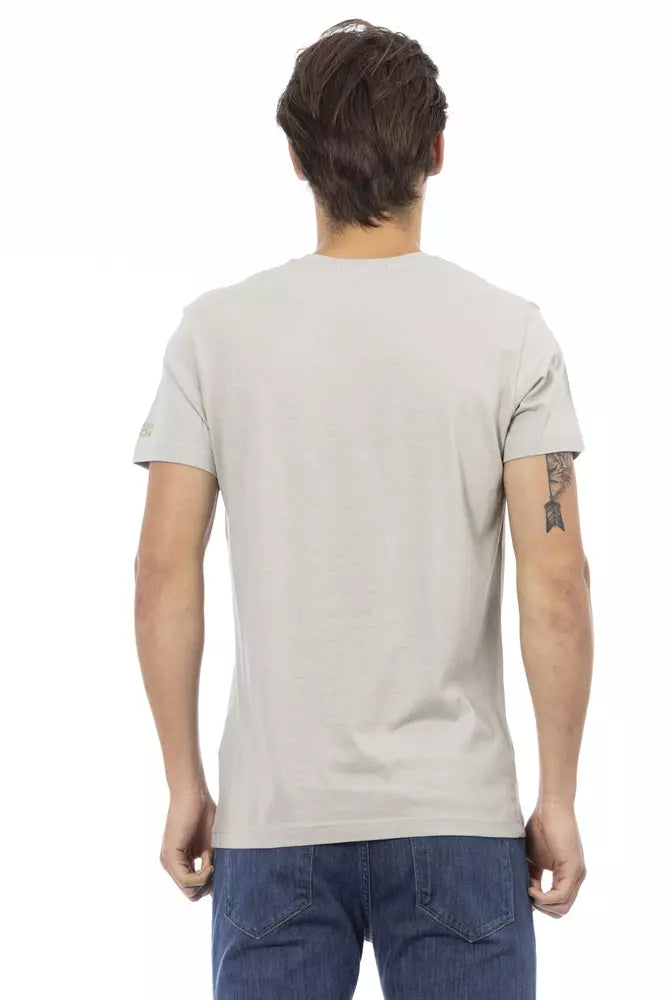 Trussardi Action Graues Herren-T-Shirt aus Baumwolle mit V-Ausschnitt