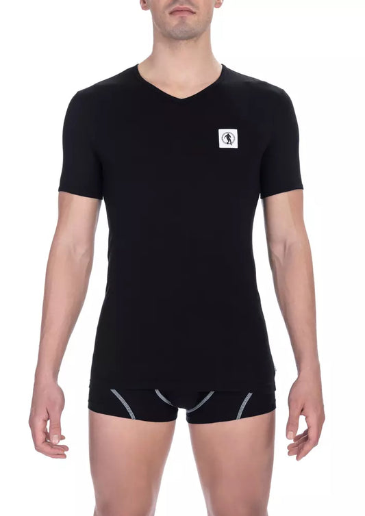 Bikkembergs – Schwarzes Herren-T-Shirt aus Baumwolle mit V-Ausschnitt