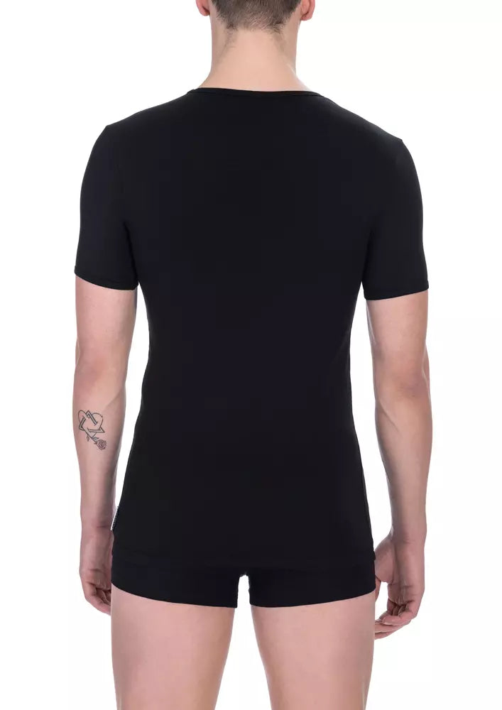 Bikkembergs – Schwarzes Herren-T-Shirt aus Baumwolle mit V-Ausschnitt