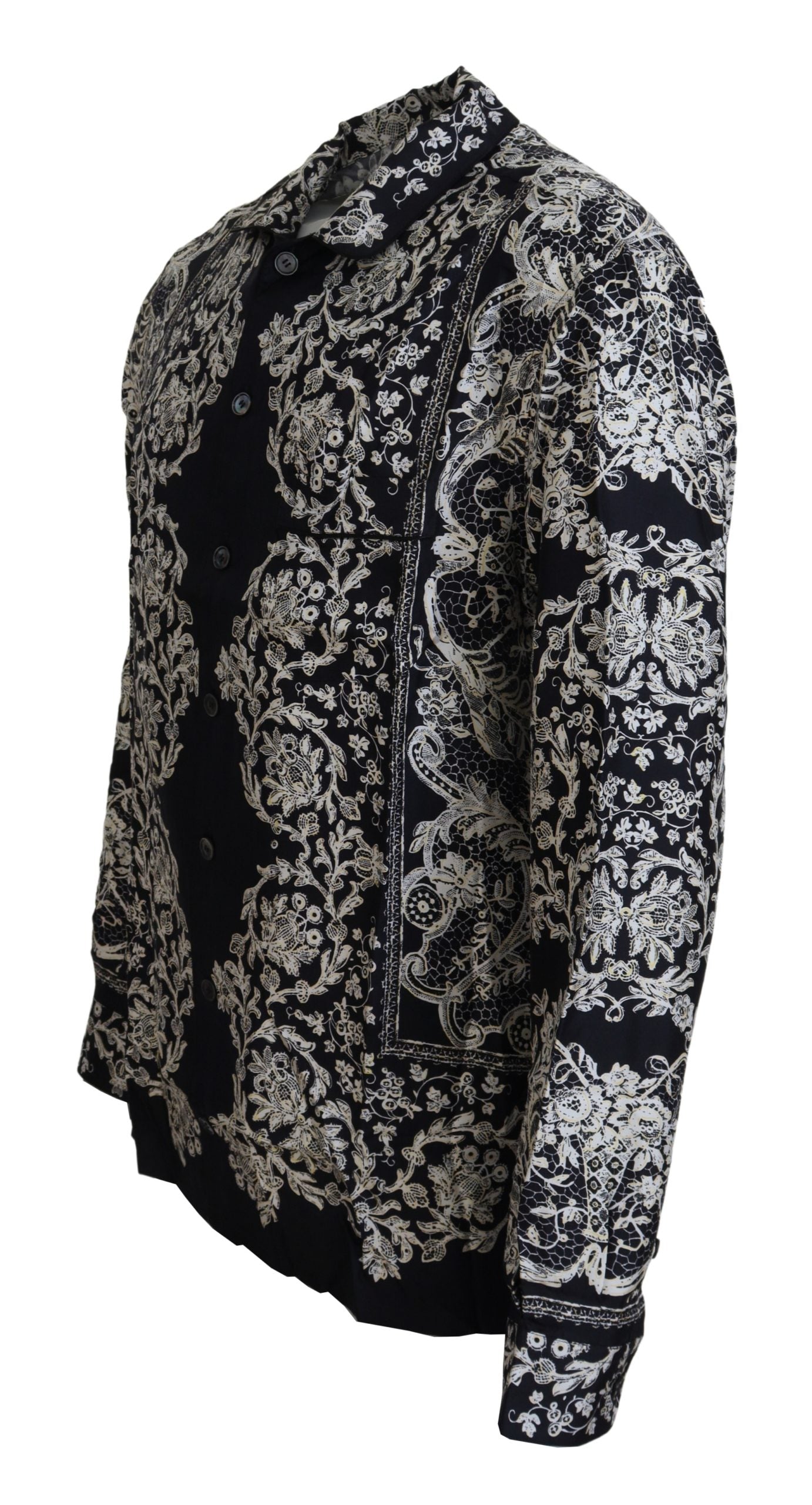 Dolce &amp; Gabbana Blaues Seiden-Freizeithemd mit Blumenmuster und Barock-Muster