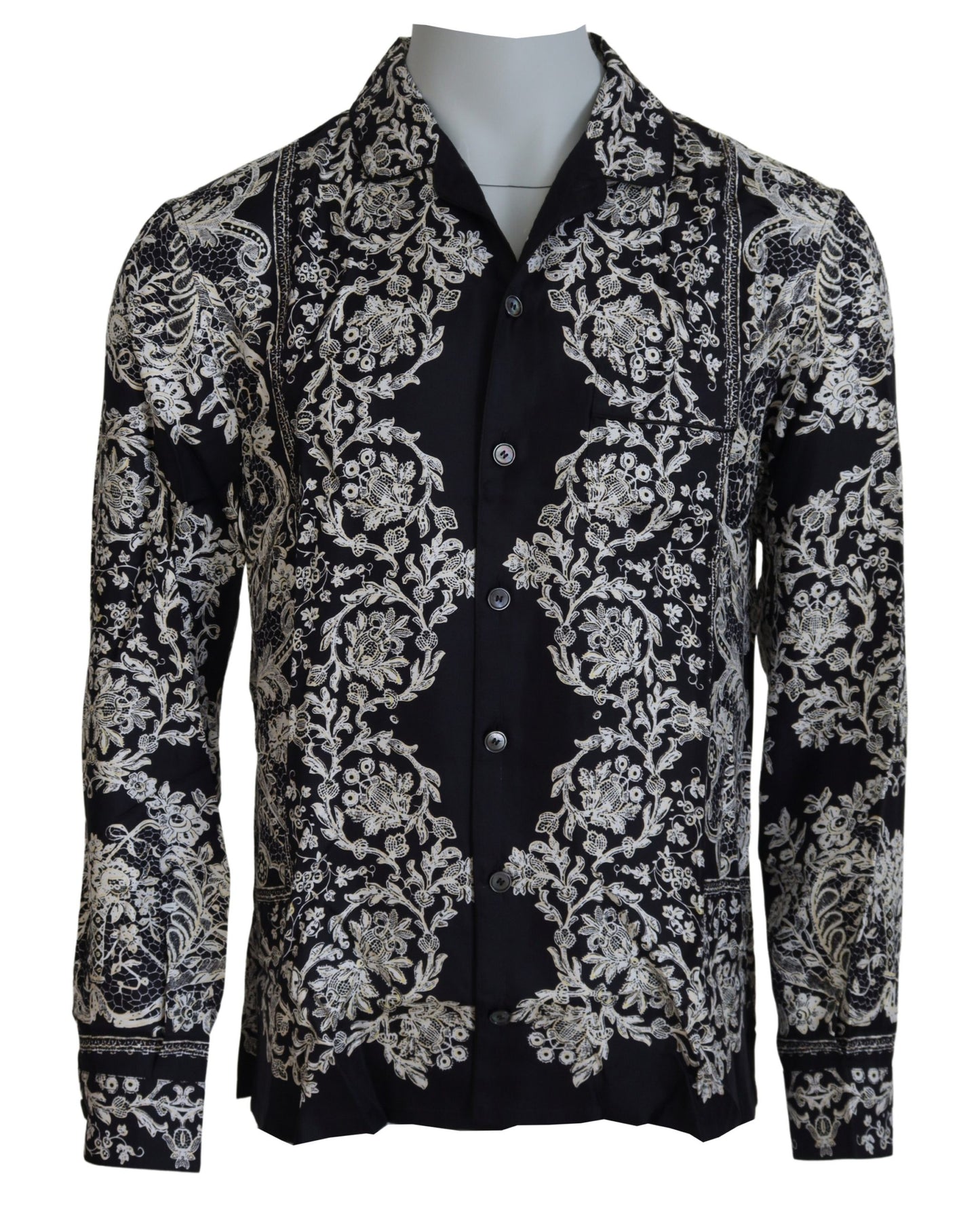Dolce &amp; Gabbana Blaues Seiden-Freizeithemd mit Blumenmuster und Barock-Muster