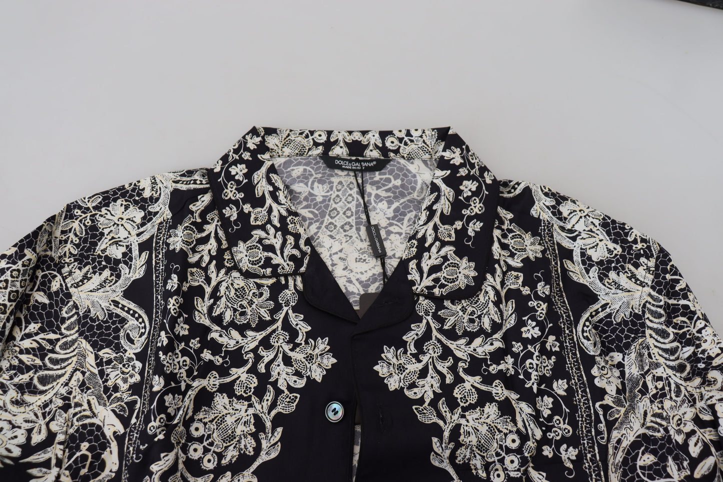 Dolce &amp; Gabbana Blaues Seiden-Freizeithemd mit Blumenmuster und Barock-Muster