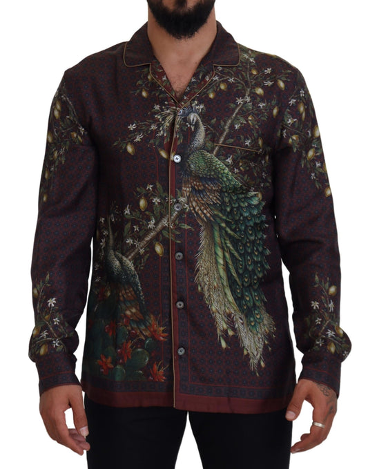 Dolce &amp; Gabbana Bordeaux Straußenseidensatin Lässiges Herrenhemd