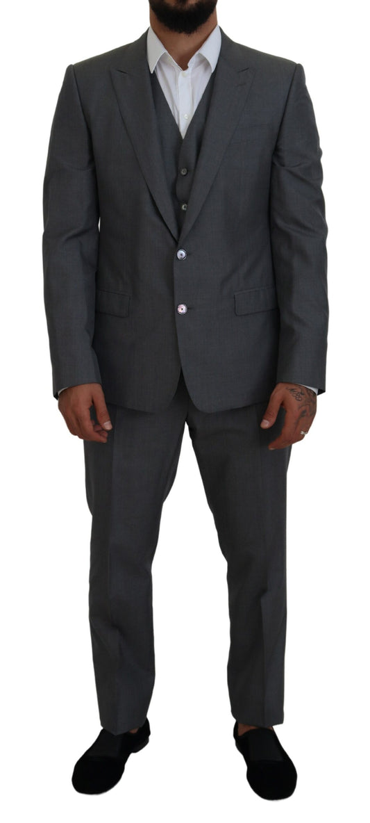 Dolce &amp; Gabbana Grauer MARTINI 3-teiliger Slim Fit Anzug