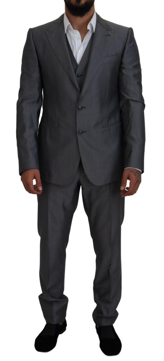 Dolce &amp; Gabbana Grauer SICILY 3-teiliger Slim Fit Anzug