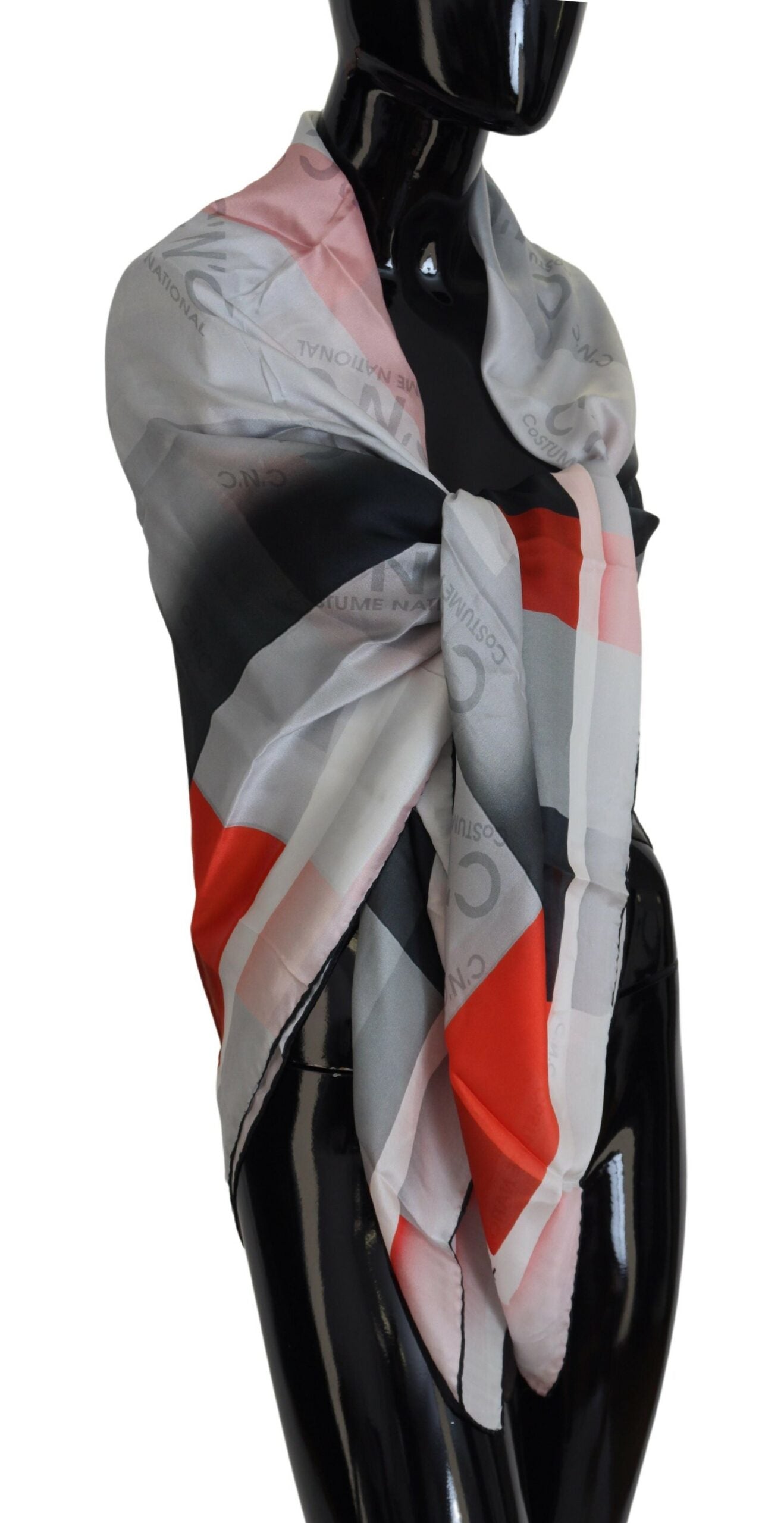 Costume National Grau Rot Schal Foulard Wickelschal