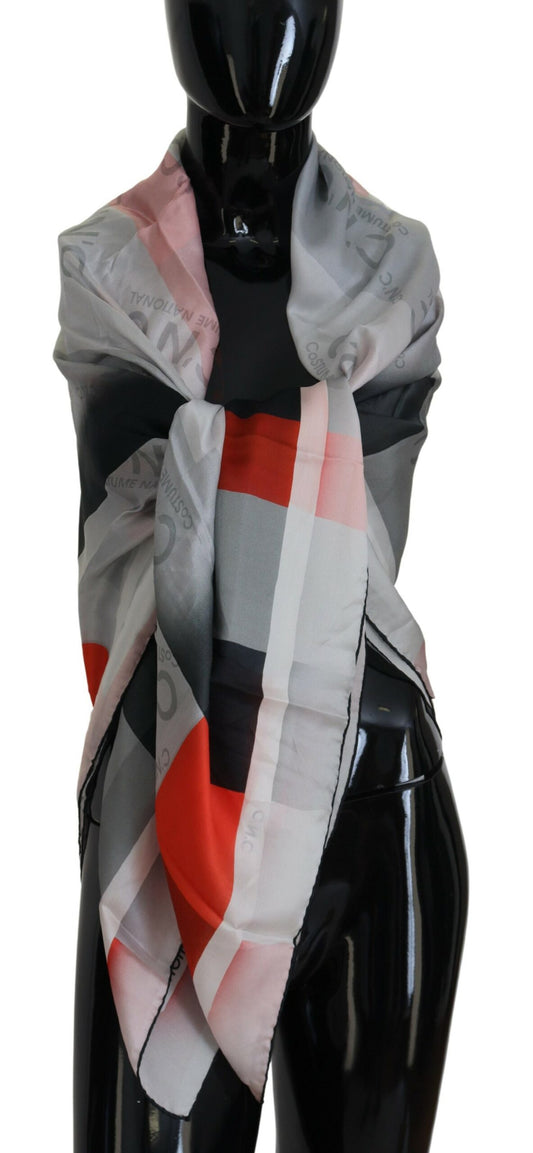 Costume National Grau Rot Schal Foulard Wickelschal