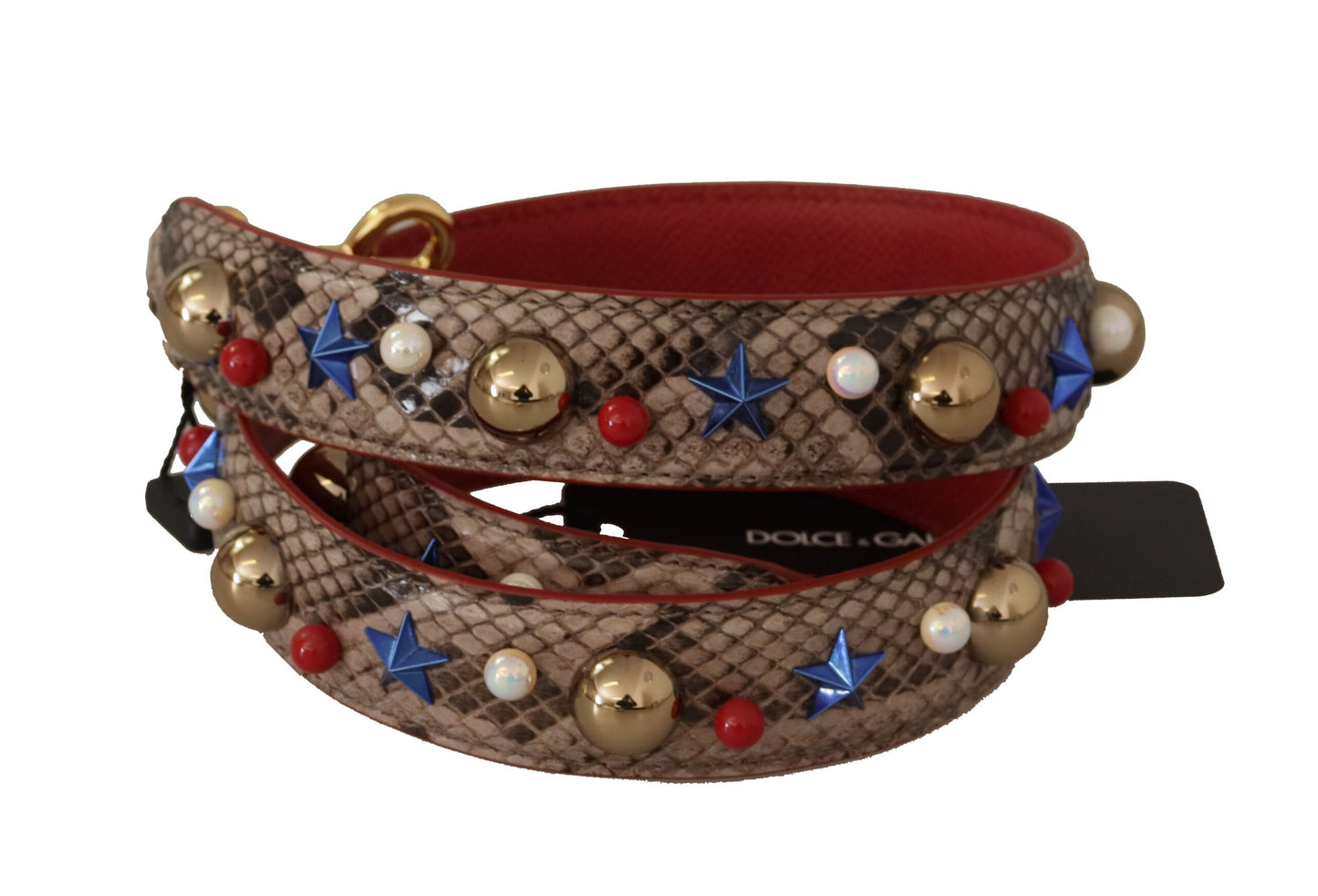 Dolce &amp; Gabbana – Schultergurt aus braunem Pythonleder mit Nieten