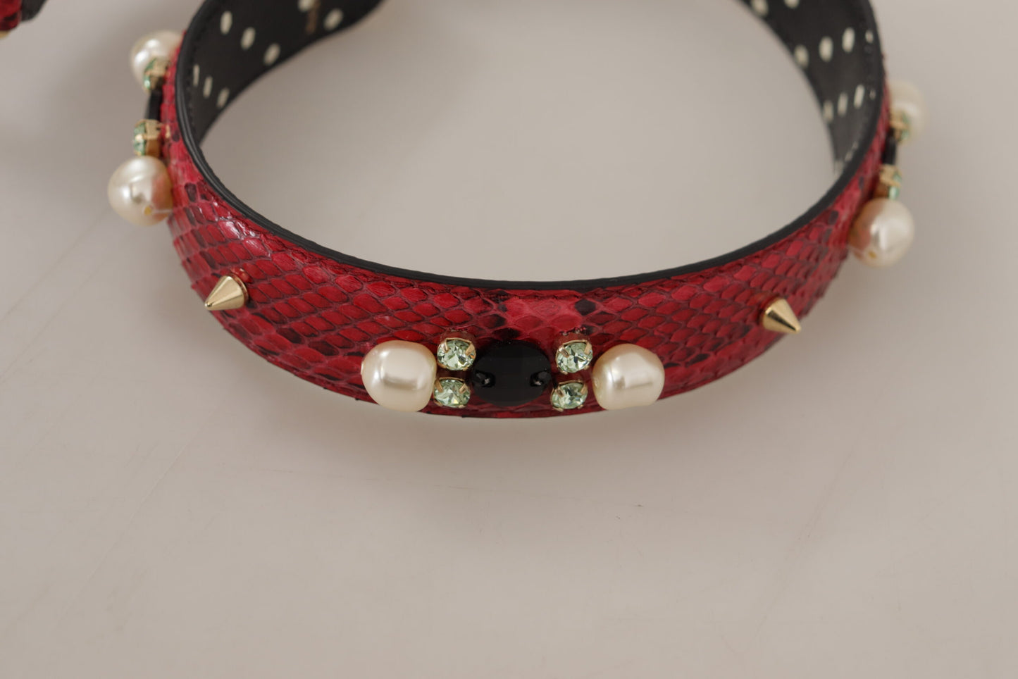 Dolce &amp; Gabbana – Wendbarer Schultergurt aus rotem Pythonleder mit Kristallen