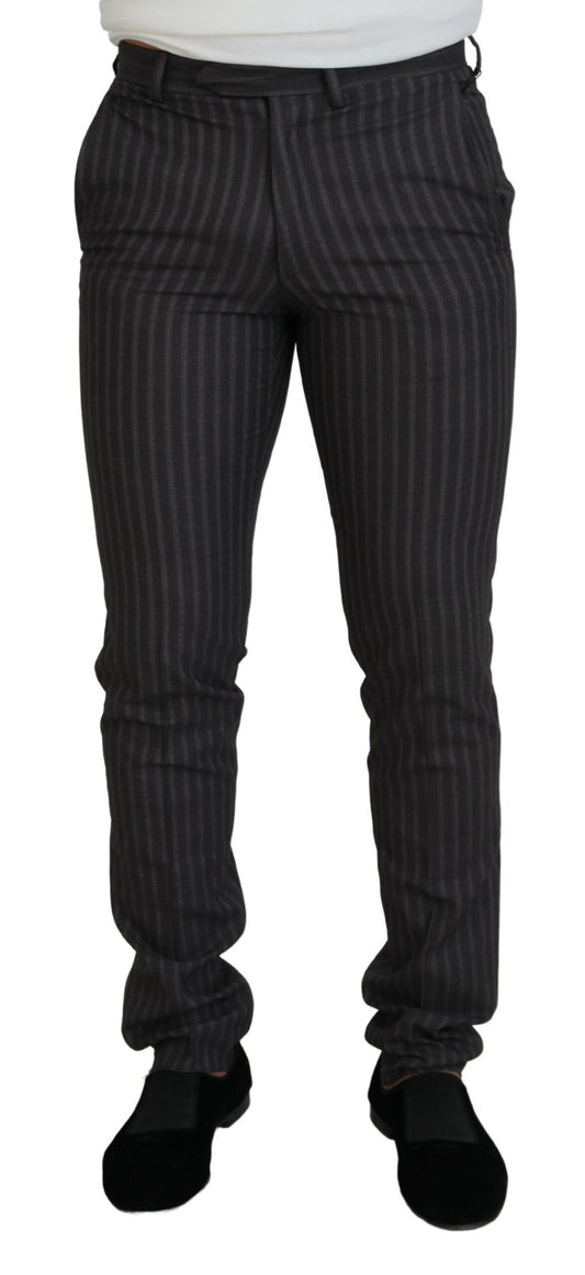 BENCIVENGA Braune Streifen Slim Fit Herrenhose