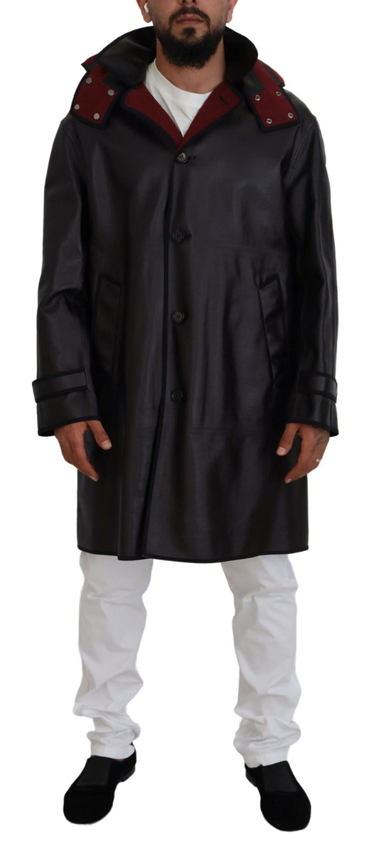Dolce &amp; Gabbana – Schwarze Trenchcoat-Parka-Baumwolljacke mit Kapuze